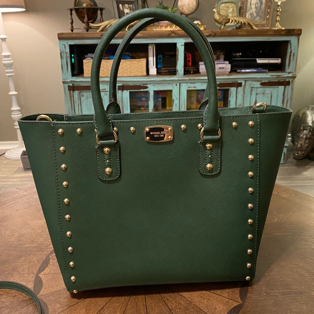 ❌SOLD❌EUC Michael Kors Studded Green Tote